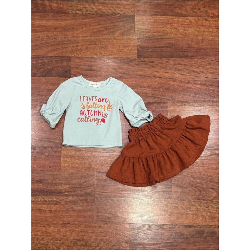Marie Nicole - Leaves Are Falling Autumn Top & Rust Tiered Skirt Set